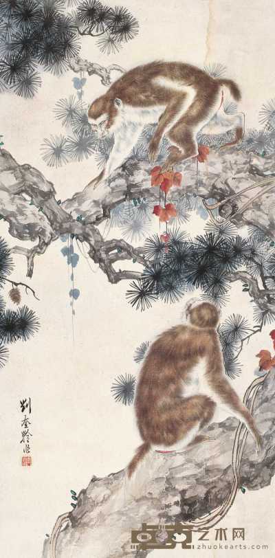 刘奎龄 双猴图 立轴 64×31cm.